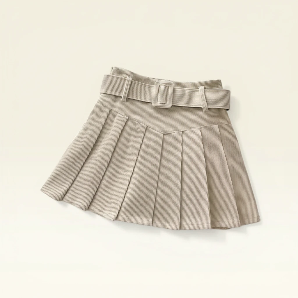 Minifalda Plisada Corduroy Belted