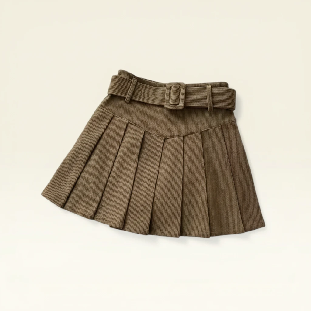 Minifalda Plisada Corduroy Belted